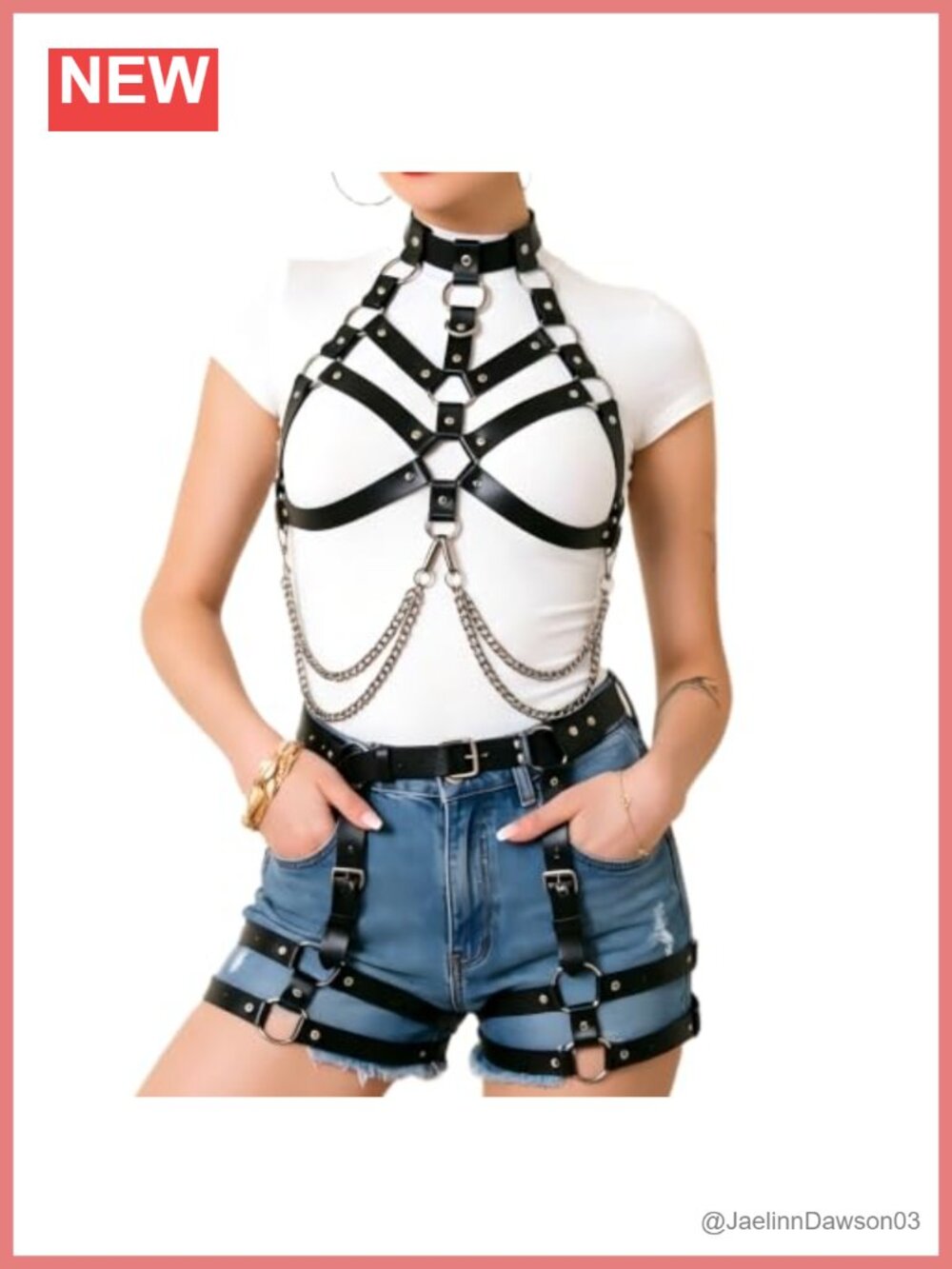 PU Leather Body Harness Belt Set Adjustable Waist Goth Rave Cosplay